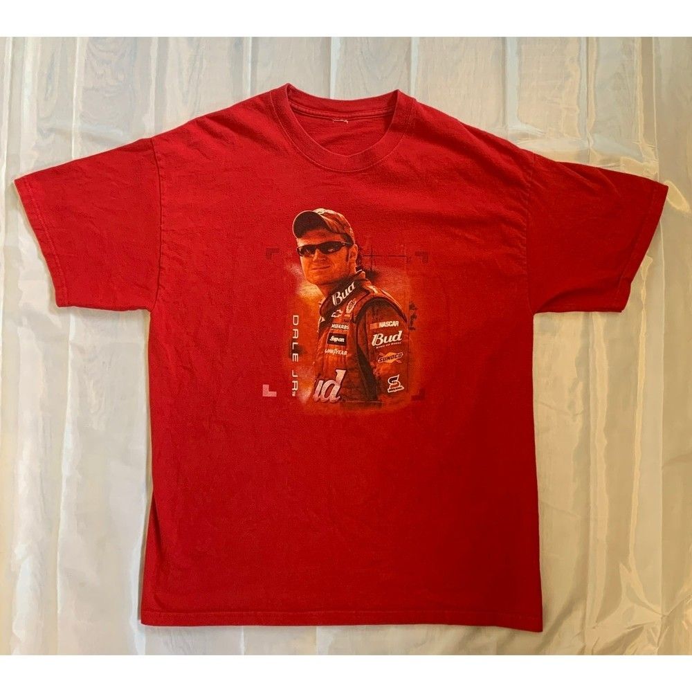 Nascar Dale Jr Men's Budweiser Red Racing Double Sided Shirt